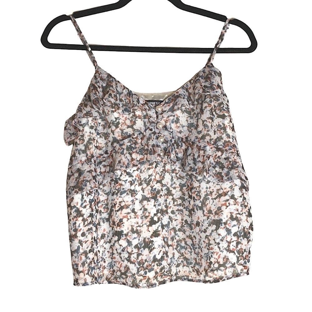 Express | Printed Ruffle Pearl Button Cami | XS